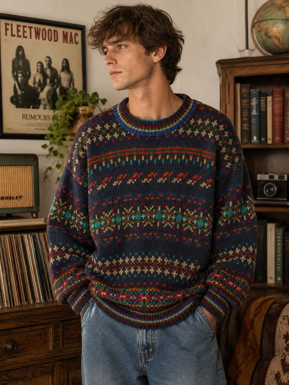 Vintage Woolrich Handframed Ramie Cotton Fair Isle Grandpa Sweater L Made HK